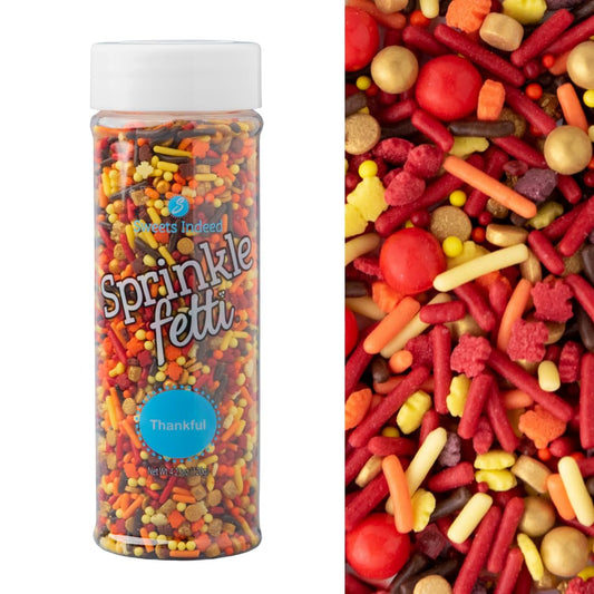 Sweets Indeed Thankful Fall Sprinklefetti Mix – 4 oz Jar | Autumn Sprinkles with Jimmies, Nonpareils, Leaf Quins & Sugar
