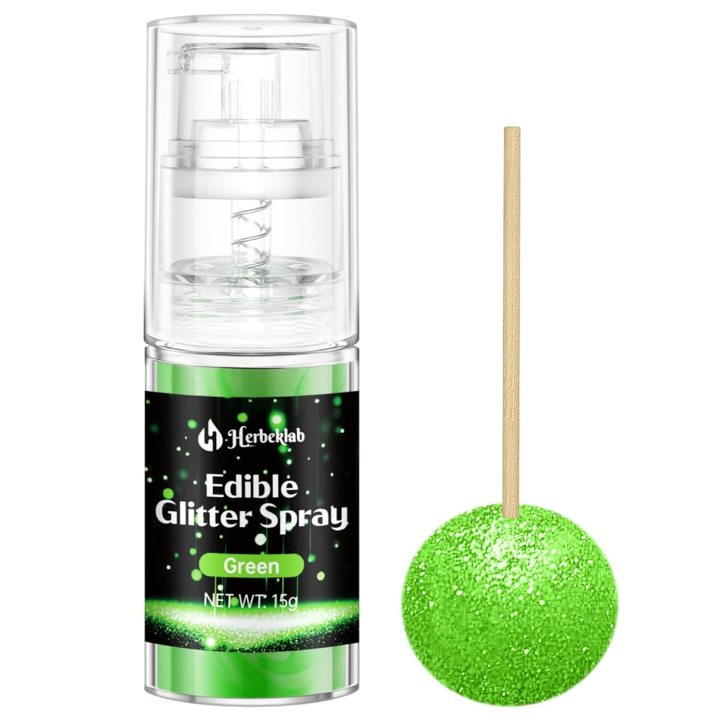Green Edible Glitter Spray - 15g Edible Green Glitter for Cakes Food Grade Metallic Shimmer Powder C