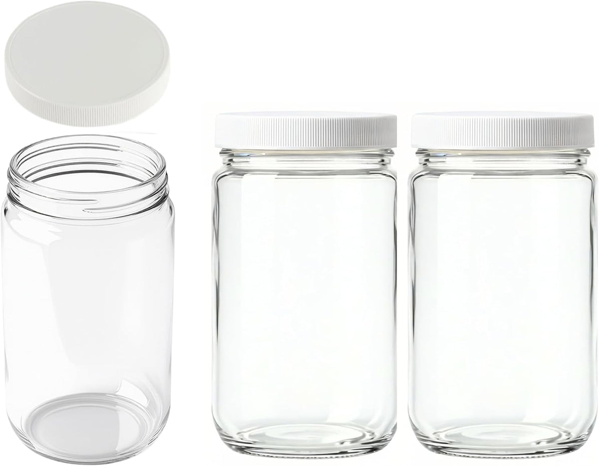 JARMING COLLECTIONS 32oz Extra Wide Mouth Glass Storage Jar with BPA-Free Plastic Lid – Quart Size Airtight Mason Jar for Kitchen, Pantry, and Food Storage (Set of 3)