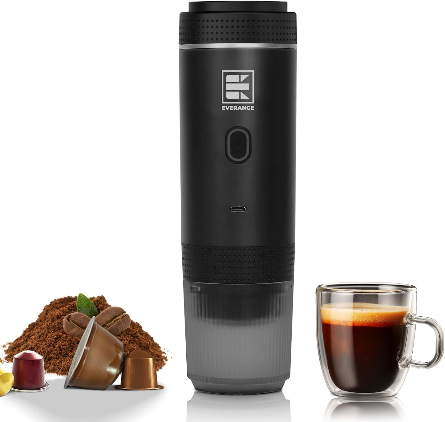 Portable Electric Espresso Machine, Car Coffee Maker for Travel Camping, Battery Powered Coffee Brewer Compatible with Ground Coffee &amp; NS Capsules, Black