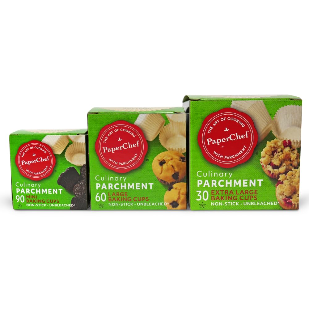 Variety Pack - XL, Large & Mini Baking Cups - Easy Release, Non-Stick Paper - 3 Pack