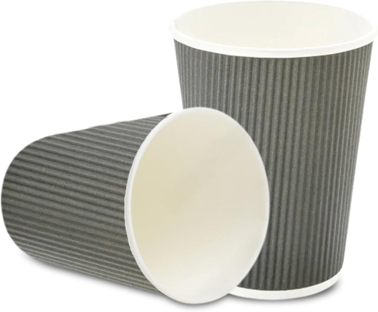 Restaurantware Ripple Wall Coffee Cups 500 Count 12 Ounce Insulated Gray Paper Cups, Rolled Rim Spill-Resistant Disposable Paper Non-Slip for Coffee, Beverages