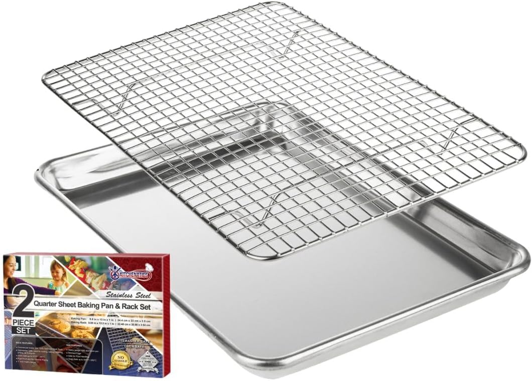 KITCHENATICS Small Baking Pan with Wire Rack Even Heat Cooking Combo