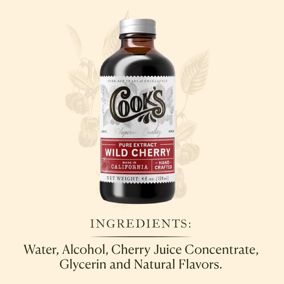 Cook's Wild Cherry Extract for Baking, Preserves &amp; Syrup, 128 oz (Gallon) | Bold wild cherry for pies, cookie bars &amp; black forest cakes