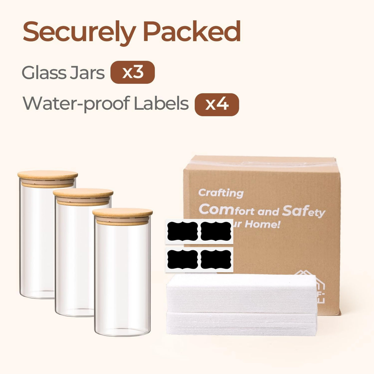 ComSaf Glass Storage Containers with Lids 1.5 Qt, Set of 3 Food Storage Jar