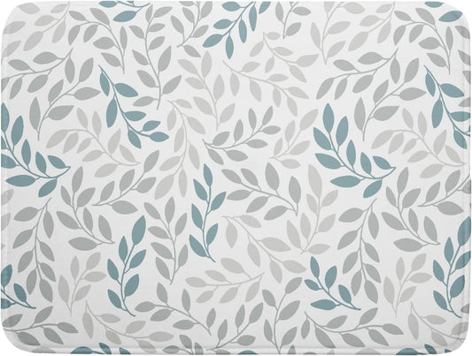 Leaves Branches Dish Drying Mat 18x24 for Kitchen Counter Decor Grey and Blue Leaf Absorbent Reversible Plant Dish Mat