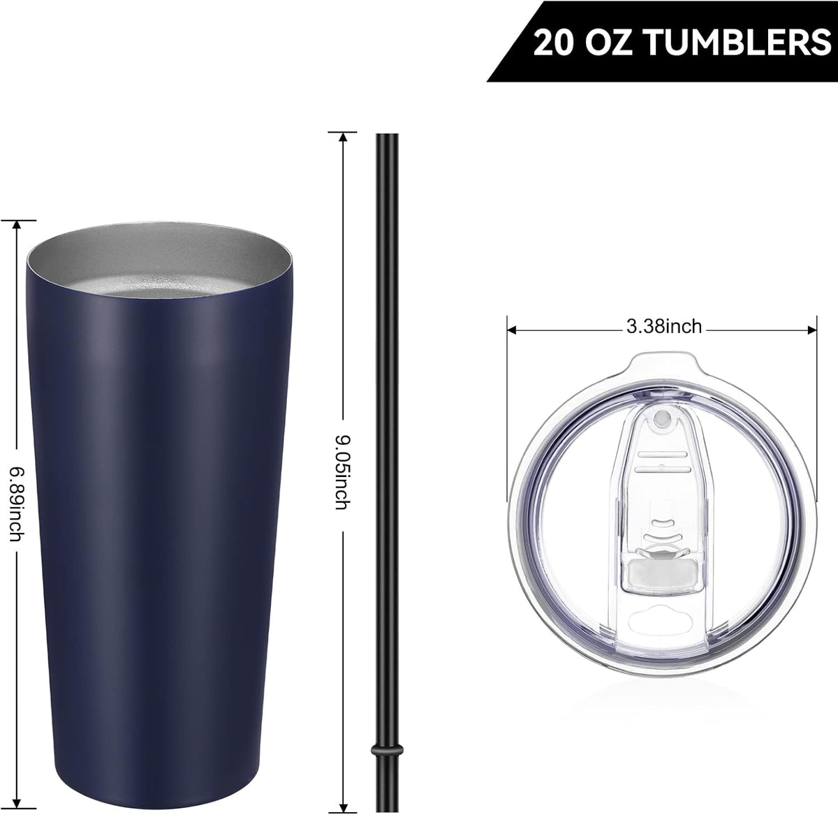 VEGOND 20oz Tumbler Bulk with Lid and Straw 1 Pack, Stainless Steel Vacuum Insulated Tumbler, Double Wall Coffee Cup Travel Mug, Navy Blue