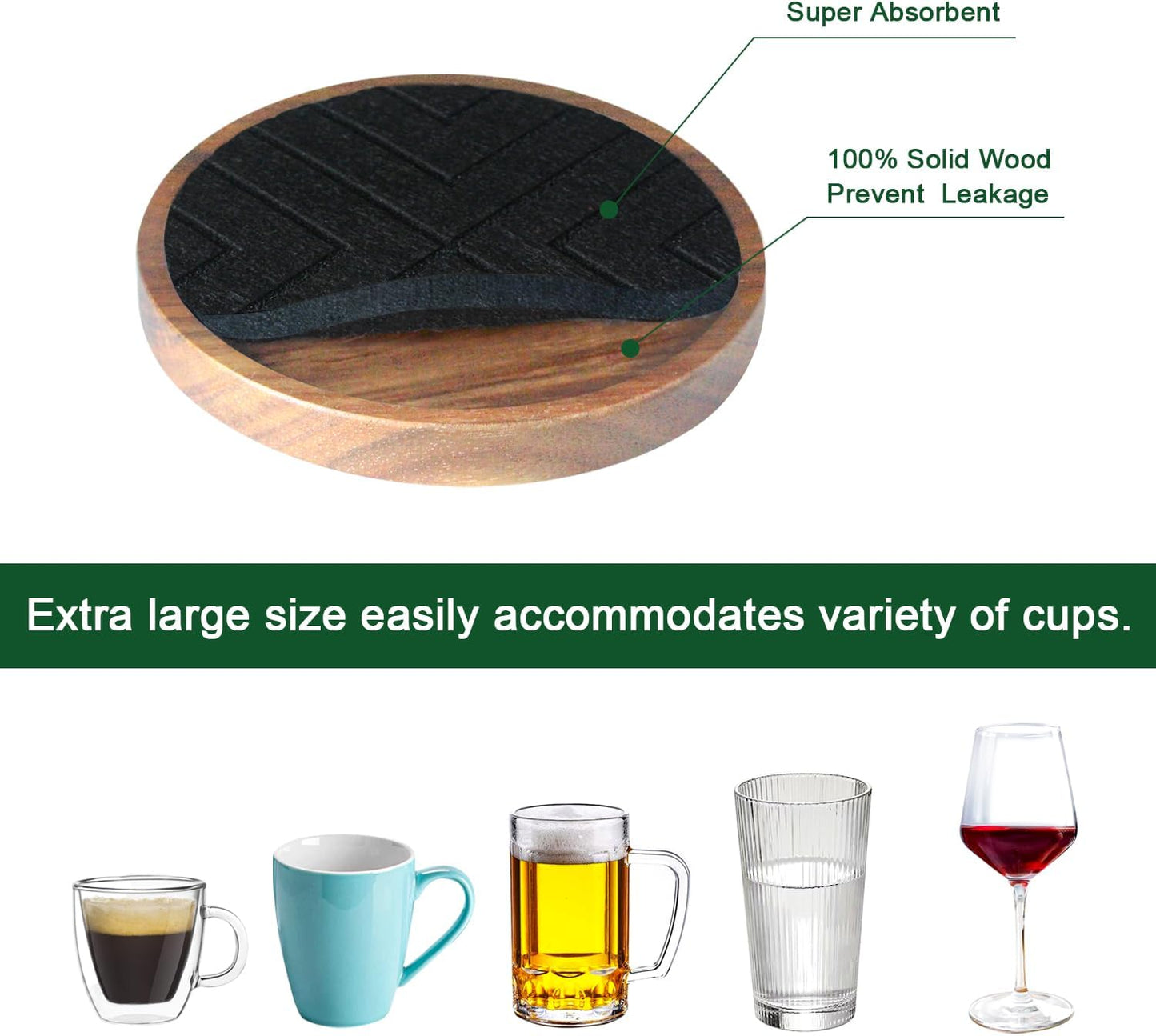 Coasters for Drinks Absorbent 5 Pack, Coasters for Coffee Table with Holder, Non-Slip, Non-Stick, Suit for Kinds of Cups 4.3 inch Black