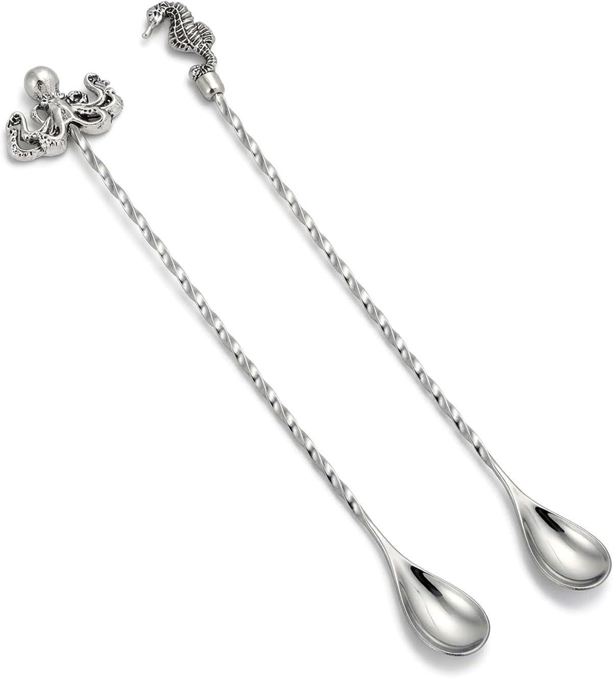 Homestia 12'' Bar Spoon, 2 Pcs Cocktail Spoon with Octopus Seahorse Decor | Dirty Soda Bar Supplies, Stainless Steel Coffee Bar Use, Mixing &amp; Layering Drink Stirrer, Long Spoon for Bartending Stirring