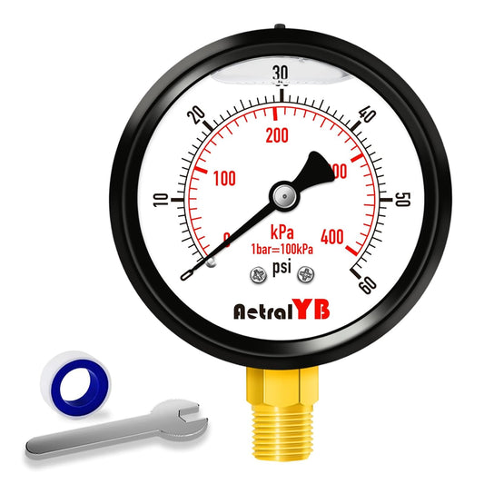 60 Psi 304 Stainless Steel,Glycerin Filled, 2.5" Dial, 1/4" NPT Lower Mount, Pool Pump Pressure Gauge Replacement for