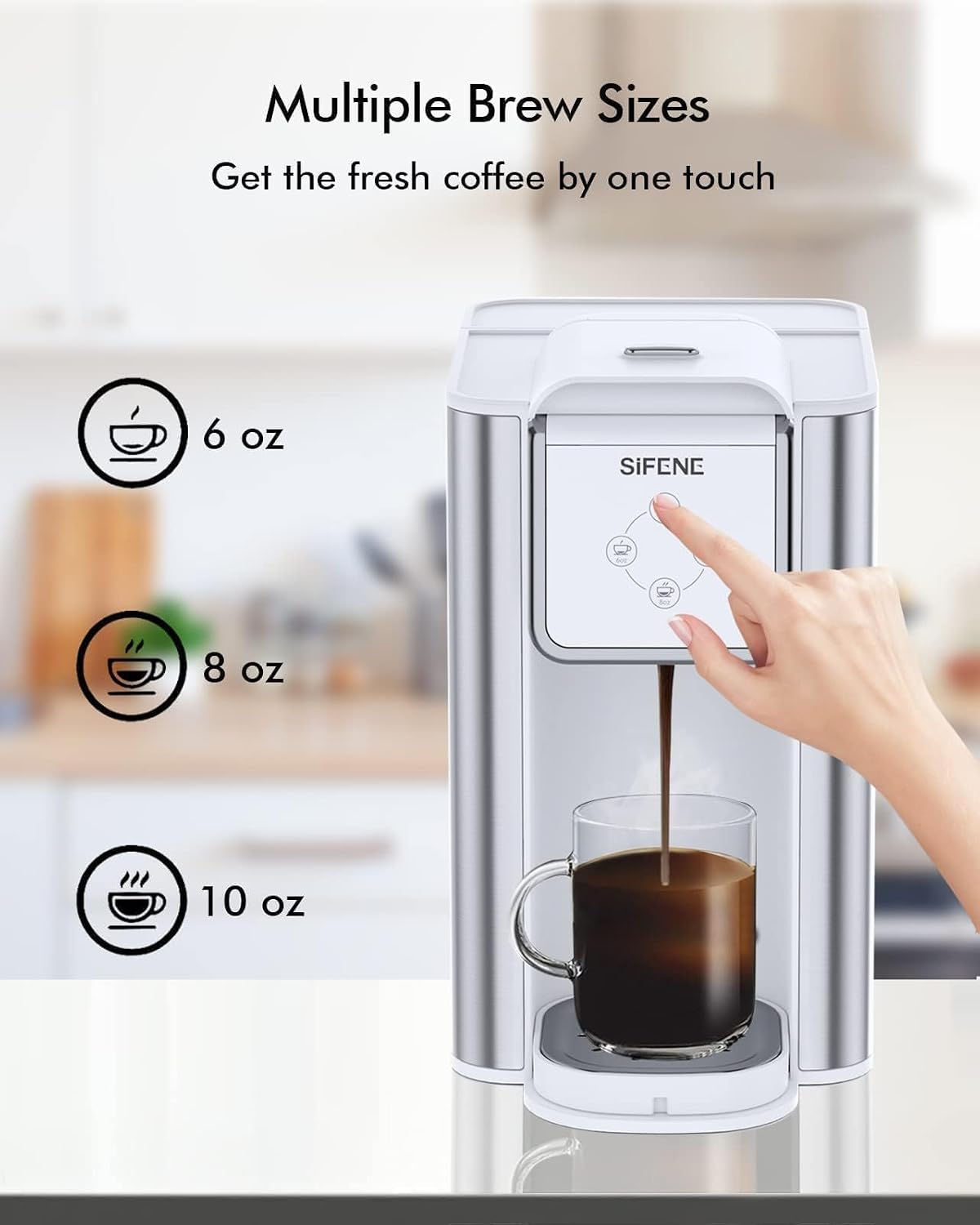 SIFENE 3-in-1 Single Serve Drip Coffee Machine, Compact K-Cup/K-Pod Compatible Brewer for Ground Coffee &amp; Tea, 50oz Removable Water Reservoir, Multiple Brew Sizes, Auto Shut-Off