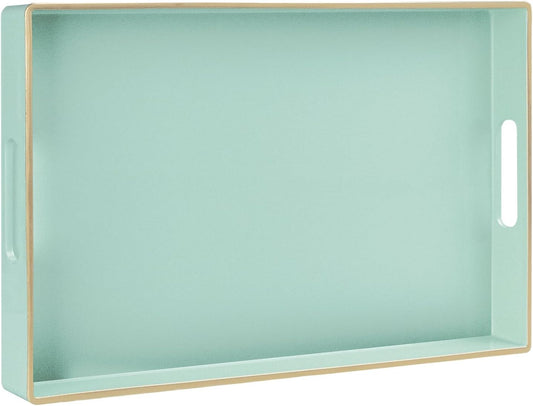MAONAME Mint Green Serving Tray with Handles, Modern Decorative Trays for Coffee Table, Plastic Rectangular Trays for