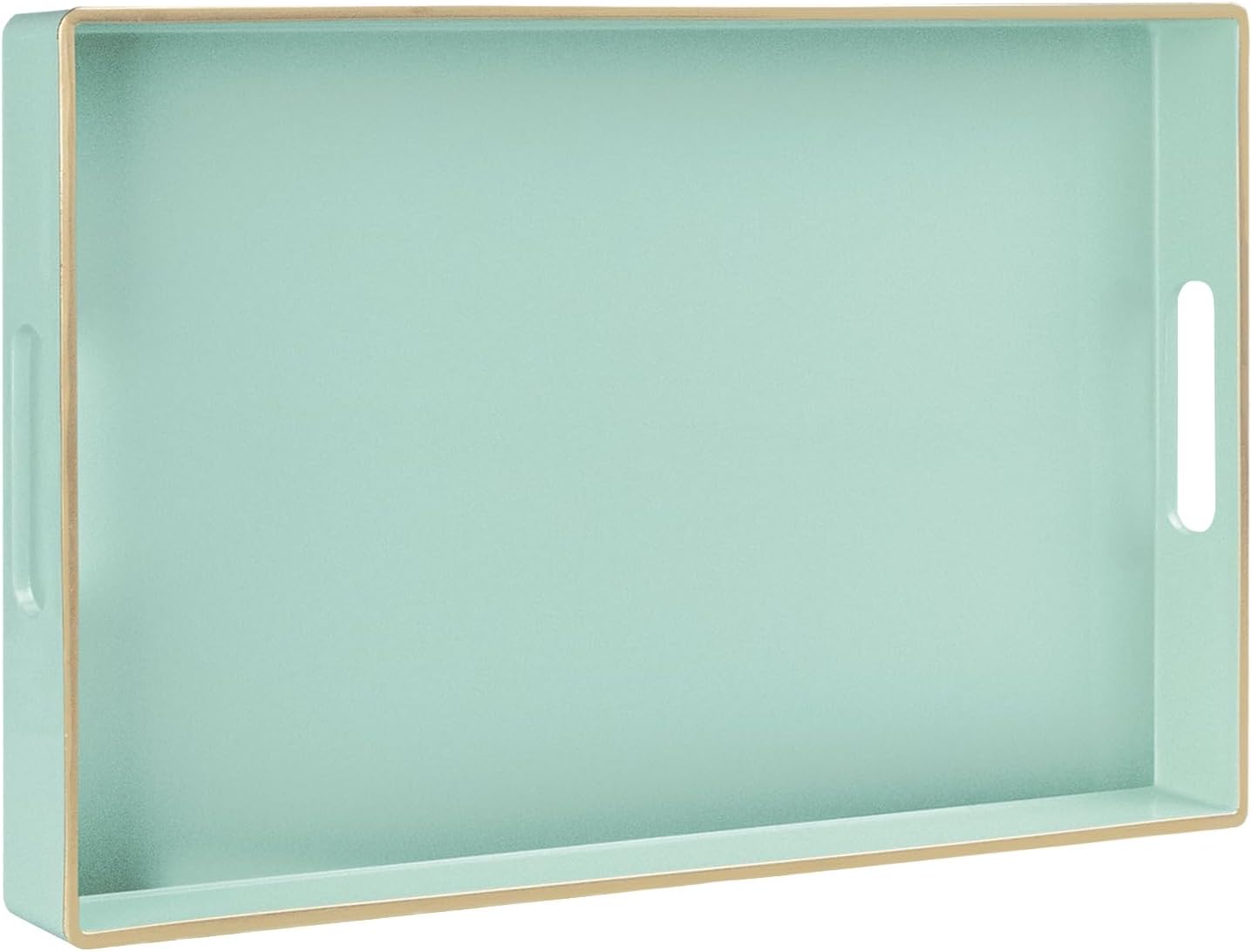 MAONAME Mint Green Decorative Tray for Ottoman, Serving Tray with Handles | Plastic Melamine Tray, Modern Coffee Table Tray, Rectangle Countertop Organizer Tray for Living Room, 15.8"L x 10.2"W x 1.4"H
