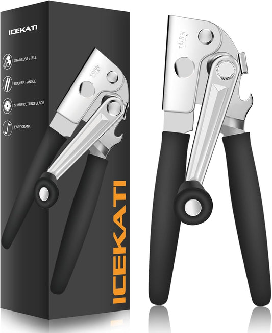 Commercial Can Opener, ICEKATl Can Opener Manual Heavy Duty Easy for Big Cans with Magnet, Folding Hand Crank With