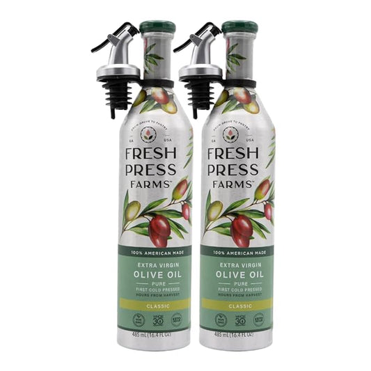 Fresh Press Farms Cold Pressed Classic Extra Virgin Olive Oil, 16.4 Fl Oz (Pack of 2), Georgia Grown, 100% American Made,