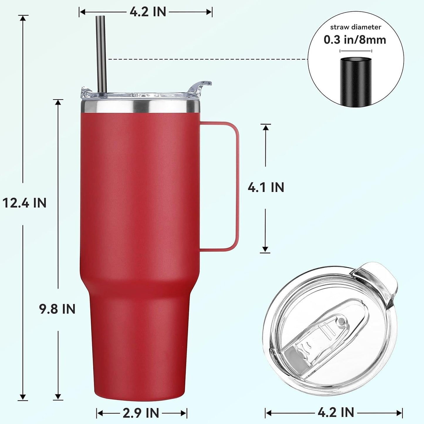 HASLE OUTFITTERS 40 oz Stainless Steel Tumbler with Handle, Vacuum Insulated Tumblers Bulk, Reusable Double Wall Travel Coffee Mug, Durable Powder Coated Water Bottles(Wine Red, 1)