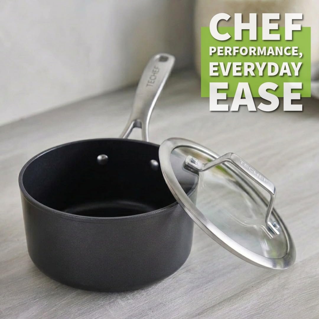 TECHEF - Onyx Collection - 2-quart Saucepan with Glass Lid, coated with New Teflon Platinum Non-Stick Coating (PFOA Free) (2-quart)