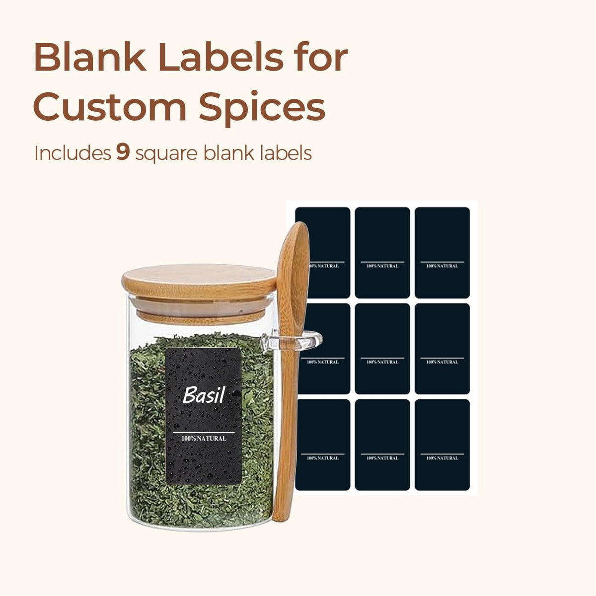 ComSaf Spice Jars with Spoons 8 oz 6 Pack, Seasoning Containers with Labels