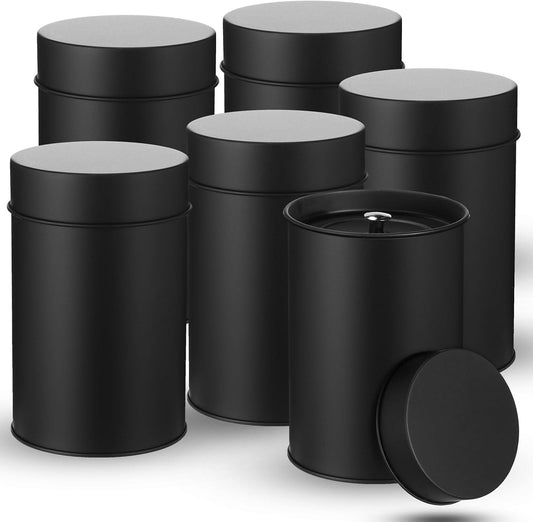 Zopeal 6 Pack Metal Tea Tin Canisters, Loose Leaf Tea Storage, Black
