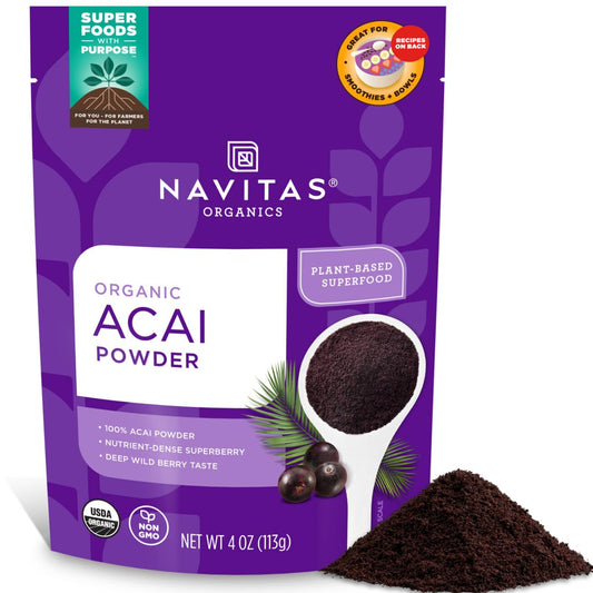 Navitas Organics Acai Powder – for Smoothie Bowls, Oatmeal, Dips, Sauces & More – Antioxidants, Omega 3 6 9, Fiber - USDA