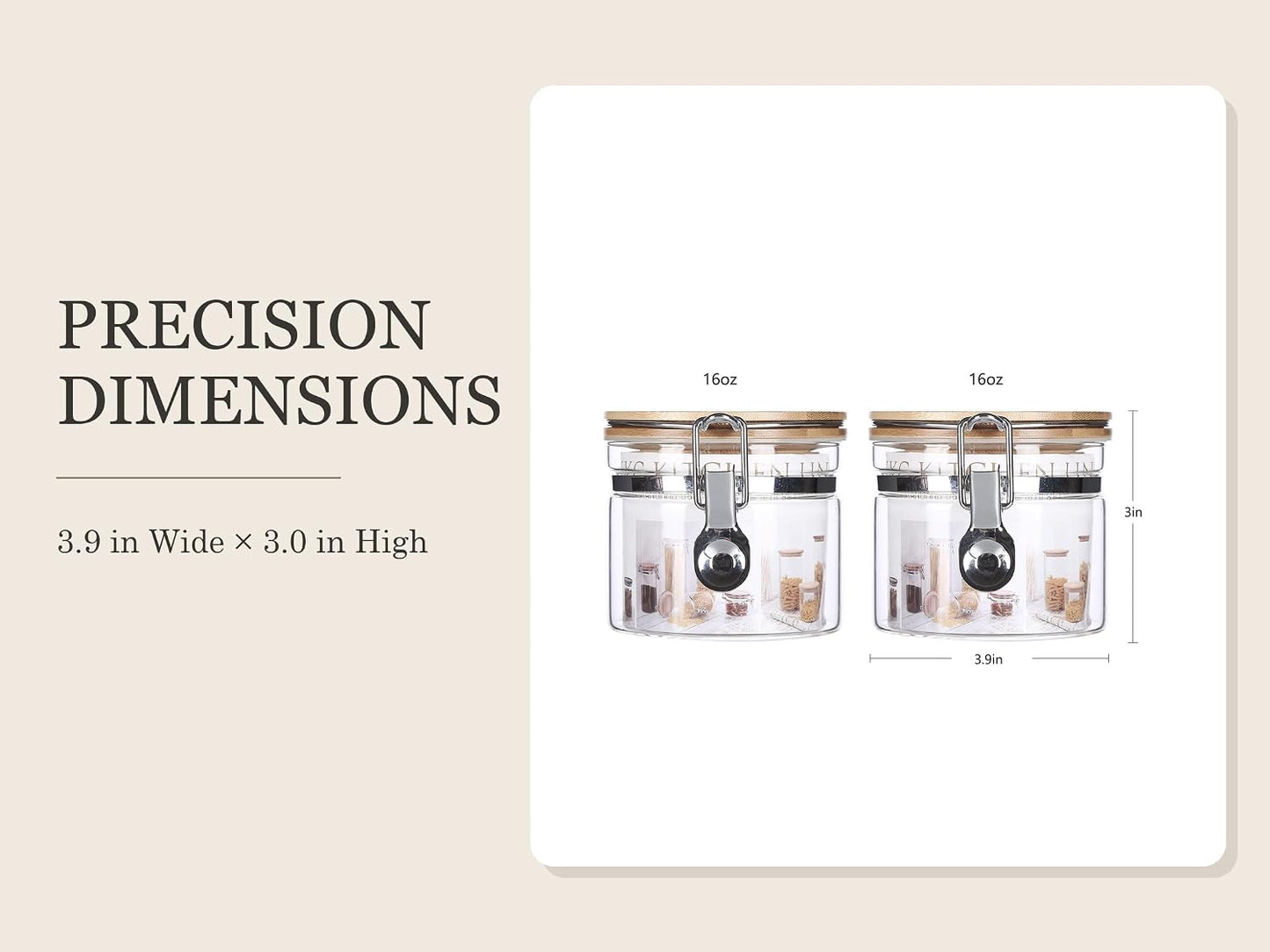 KKC HOME ACCENTS 2-Pack 16oz Glass Canisters with Airtight Bamboo Lids