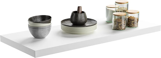 Wall Shelf Set of 1, White Floating Shelves 30 in W x 10 in D x 1 in H, Wooden Floating Wall Shelf with Invisible Brackets
