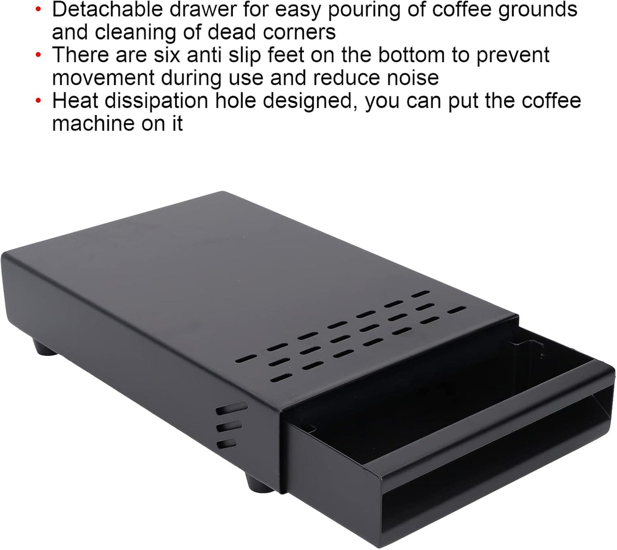 Zerodis Coffee Knock Box, Thick Stainless Steel Plate Coffee Ground Knock Container Detachable Drawer Type Coffee Powder Box Non Slip Feet Design Knock Box Drawer (Black)