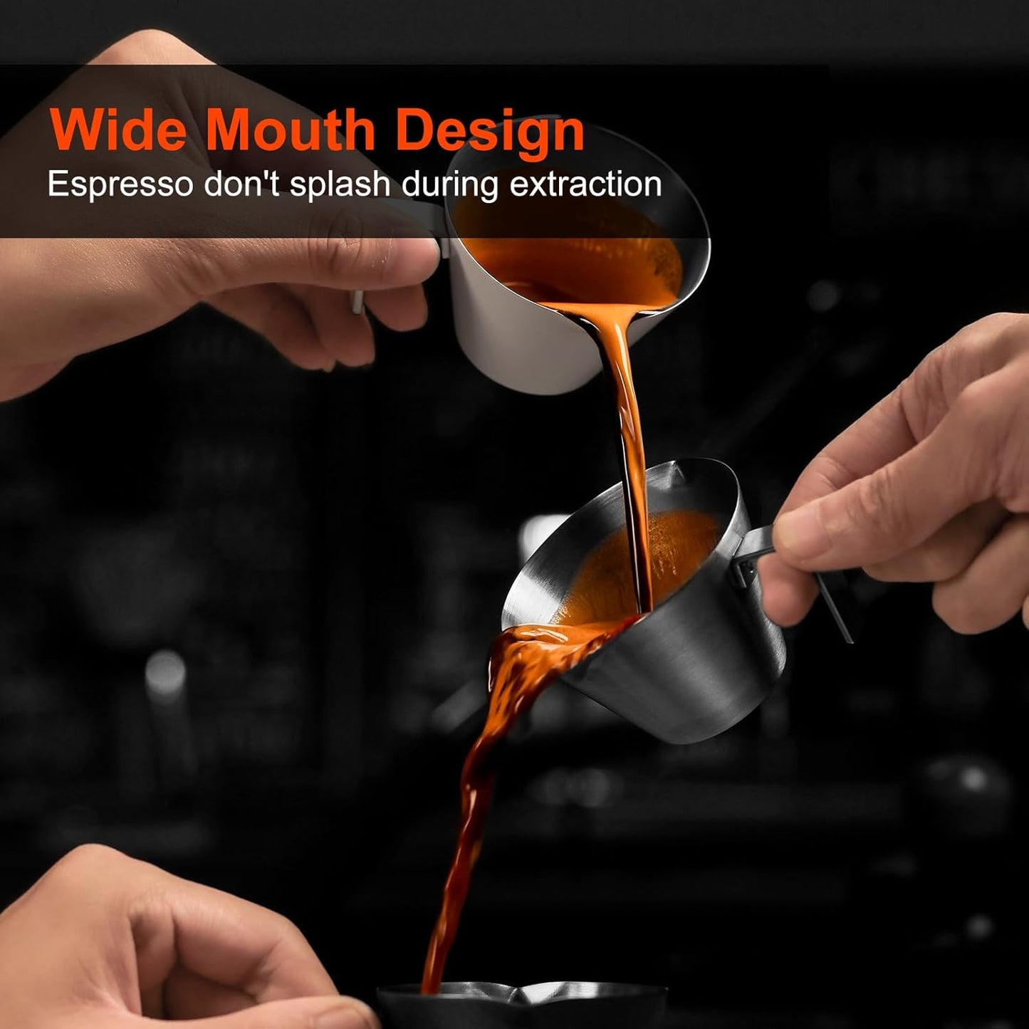 MHW-3BOMBER Espresso Measuring Cups 2Pcs with Handle, 1oz / 2oz / 3oz Double Spouts Stainless Steel Espresso Shot Cups with Scale, V-Shaped Mouth Espresso Pour Cup Glossy G6199BL-OS