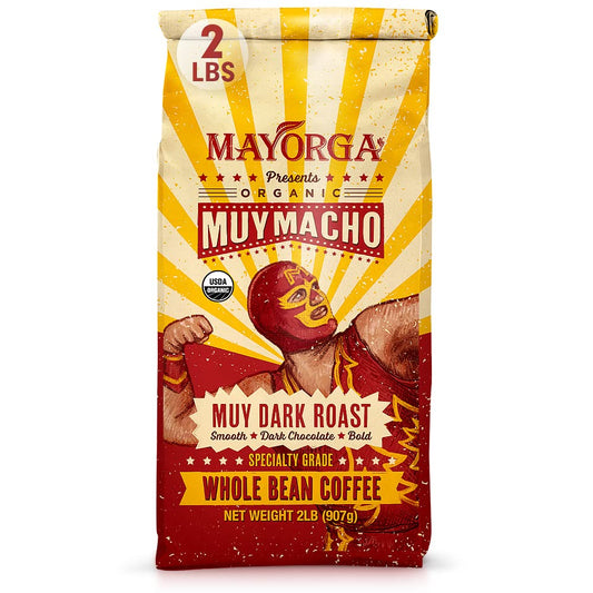 Mayorga Intense Dark Roast Coffee, 2 lb bag - Muy Macho Blend, the World's Strongest Organic Coffee - 100% Arabica Whole