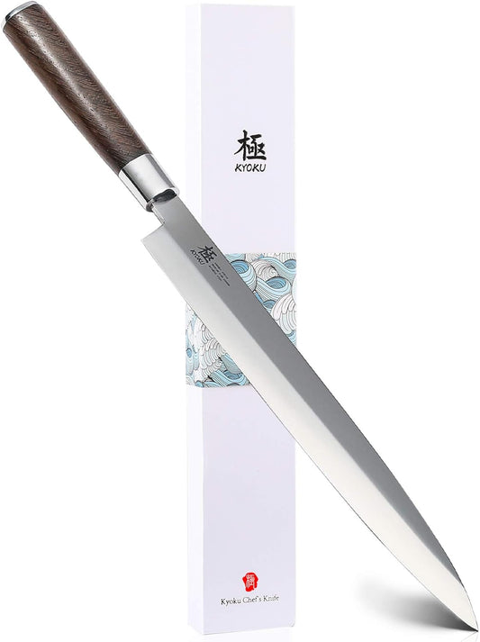 KYOKU Samurai Series - 10.5" Yanagiba Knife Japanese Sushi Sashimi Knives - Superior Japanese Steel - Wenge Wood Handle -