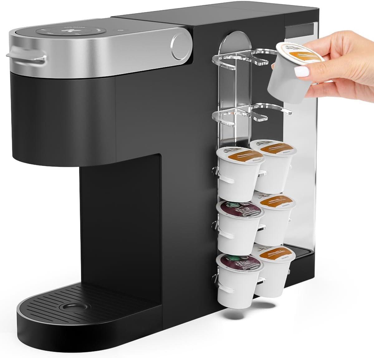 NiHome K Cup Pod Holder Acrylic Coffee Capsule Storage, Space-Saving 1 Pack | Adhesive Mount for Coffee Machine Side, Wall or Cabinet, Holds 10 Capsules Each, Clear, Easy Install, Fits Most Brewers