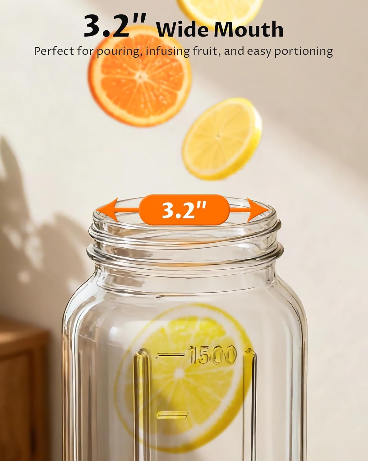 64oz Mason Jar Pitcher, Glass Pitcher with Lid for Tea &amp; Cold Brew | Mason Jar, BPA Free, Leakproof, Fridge/ Dishwasher safe, Ergonomic handle, Flip-cap pour spout, Wide mouth, Versatile