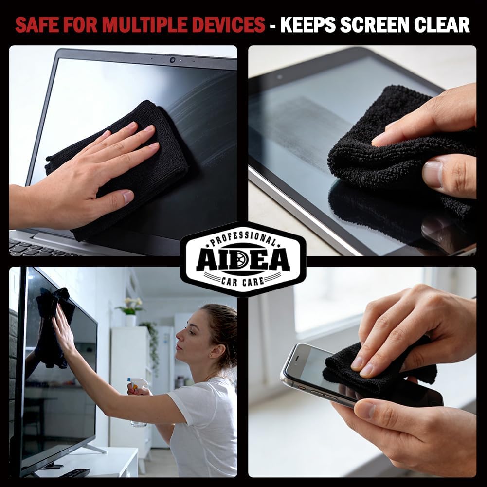 AIDEA Microfiber Cleaning Cloth-10PK, Black Microfiber Towels,12×12"