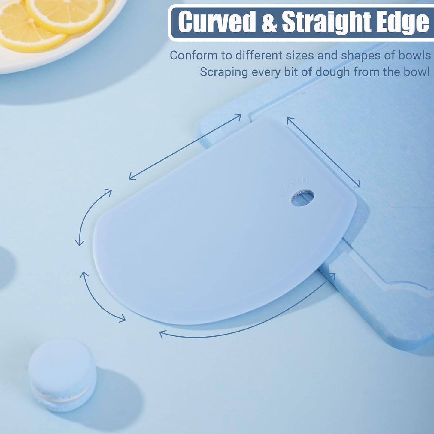 Silicone Dough Scraper with Metal Core Flexible Bowl Scraper Bread Baking | With Stainless Steel Sheet, Curved Edge Food Grade Silicone Bench Scraper for Sourdough Bread, 5.98" x 4.3" , Blue , SAPID