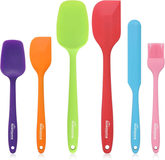 NileHome Silicone Spatula Set, 6 Pcs Food Grade Kitchen Utensils with Silicone Brush Heat Resistant Dishwasher Safe BPA-Free