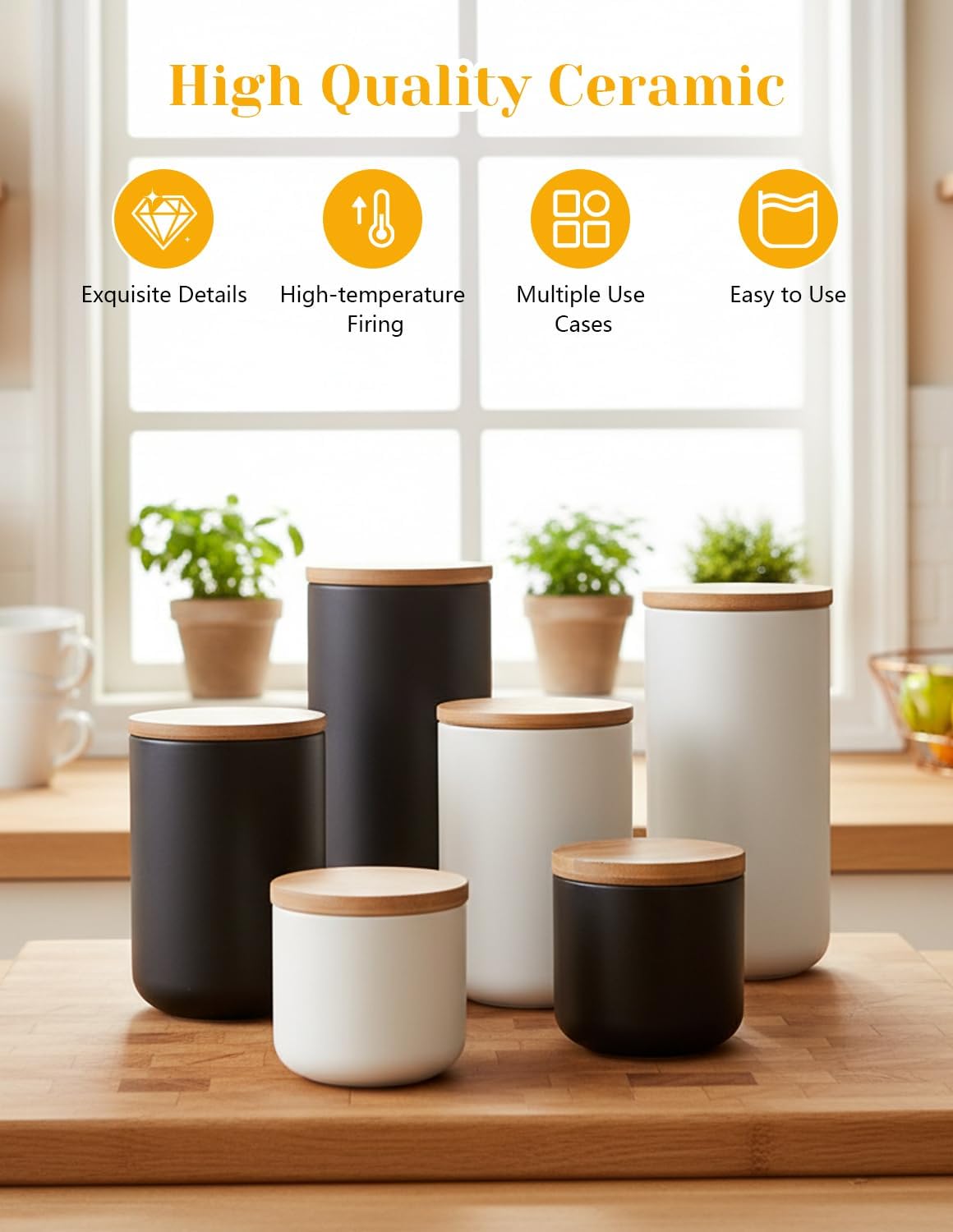YYW Ceramic Food Storage Containers with Lids, 260ml/8.8oz Food Storage Jar