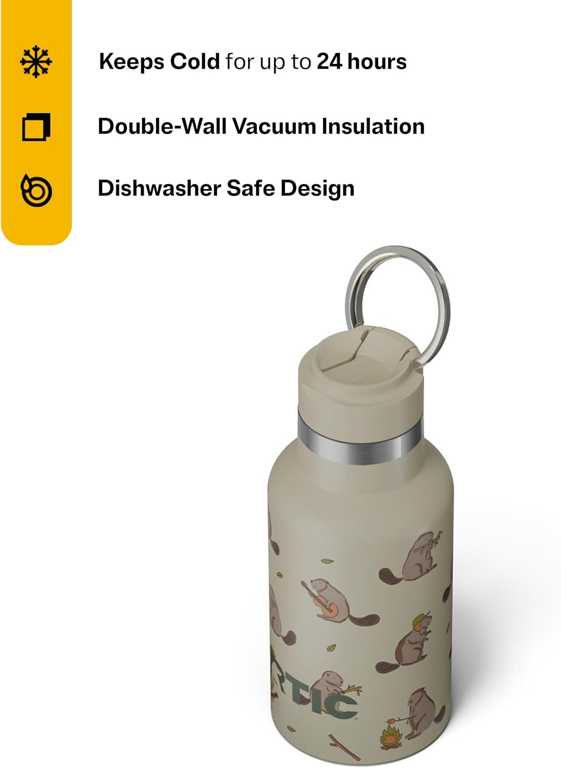 Rtic Little Journey Bottle with Straw, Insulated, Stainless Steel, Metal, Double Wall Vacuum-Insulation, Ceramic-Lined, Leak-Proof Lid