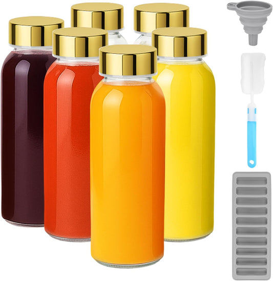 Zukro 10 oz Glass Juice Bottles with Stainless Steel Gold Lid Leak Proof