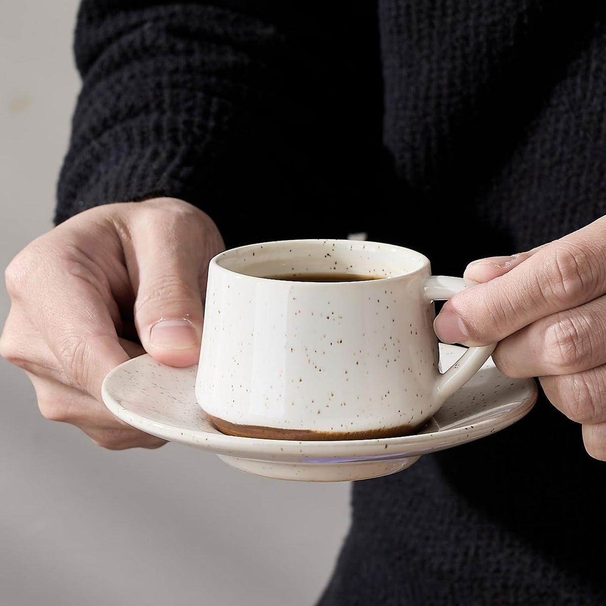 Stackable Cappuccino Cup Set of 6 [4oz]Activated-Glazed Ceramic Coffee Cup | Ceramic Coffee Cups with Saucers and Cup Holder,Microwave/Dishwasher Safe,Espresso Demitasse Cups(White)