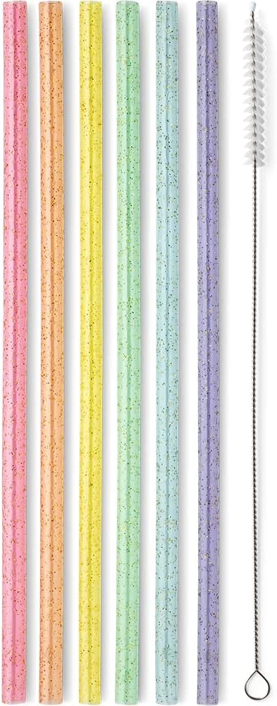 Swig Life Reusable Straws Rainbow Glitter Straw Set & Cleaning Brush, Each Straw is 10.25 inch Long (Fits Swig Life 20oz