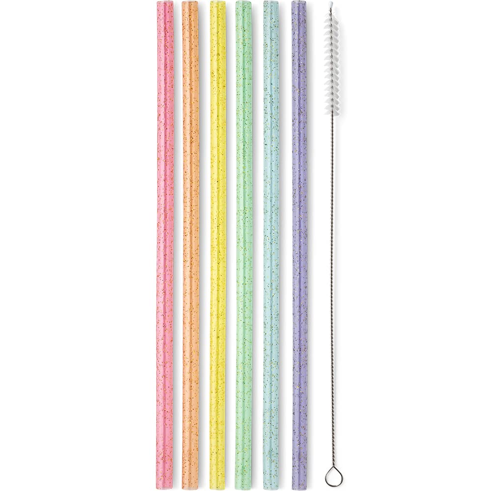 Swig Life Reusable Straw Set with Cleaning Brush, Rainbow Glitter | Reusable Straw Set - Cleaning Brush Included - 14 Inch Long - Accessories for Cups &amp; Mugs