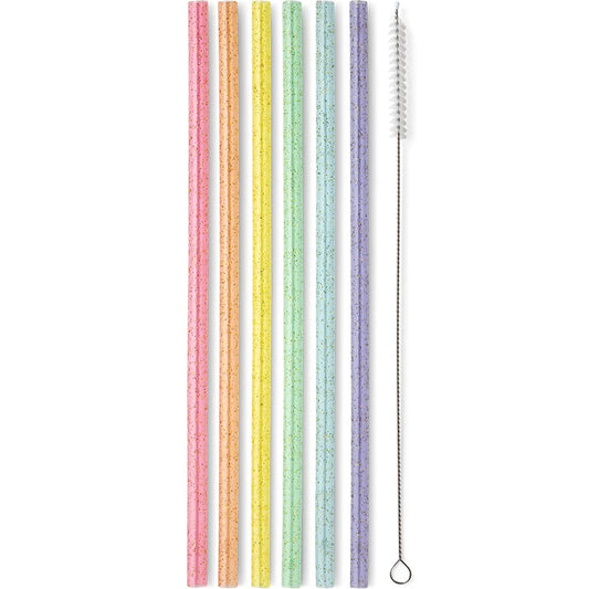 Swig Life Reusable Straw Set with Cleaning Brush, Rainbow Glitter | Reusable Straw Set - Cleaning Brush Included - 14 Inch Long - Accessories for Cups &amp; Mugs