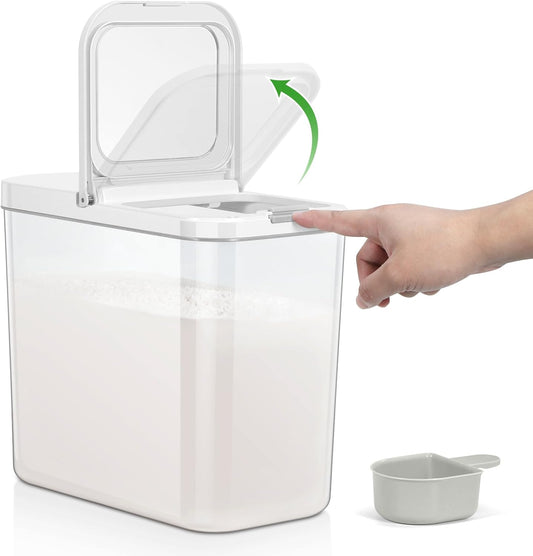 Rice Flour Storage Container - 12.7 Qt | 25 Lbs Crystal-Clear Plastic Food Storage Container Bin with Pop-up Lid for Grains