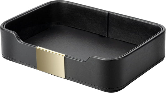 SANZIE Luxury Leather Tray Desktop Storage Catchall Organizer Decorative Tray for Entryway Table to Hold Jewelry Watch Keys