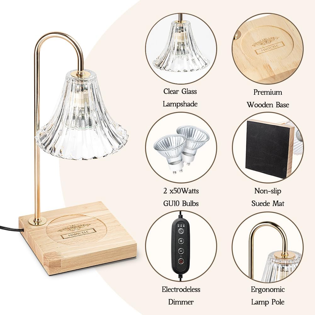 Marycele Candle Warmer Lamp with Timer, Dimmable Flower Wax Melter for Home