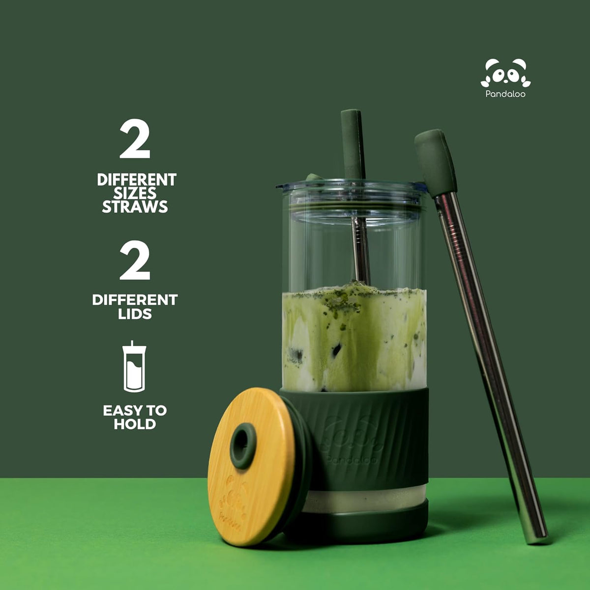Pandaloo® Glass Cups With Lids and Straws -20 Fl Oz- Perfect Size Iced Coffee Cup - Smoothie Cup With Bamboo Lid and On the go Lid - Glass Tumbler (2 Count (Pack of 1), Lilac Rhapsody-Lilac Rhapsody)