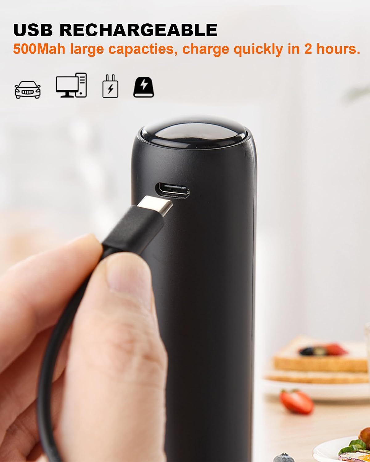 Rechargeable Milk Frother Handheld Foam Maker, Black