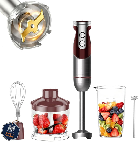 MegaWise 5-in-1 Immersion Hand Blender, Titanium Reinforced Blades (80% Sharper), 12-Speed Powerful Stick Blender with 500ml Chopper, 600ml Beaker, Whisk &amp; Milk Frother for Smoothies, Baby Food &amp; Soup