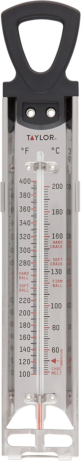 Taylor Programmable Digital Candy and Deep Fry Thermometer with Green Light Alert Display &amp; Stainless Steel Candy Deep Fry Food Cooking Kitchen Analog Thermometer, 12 Inches