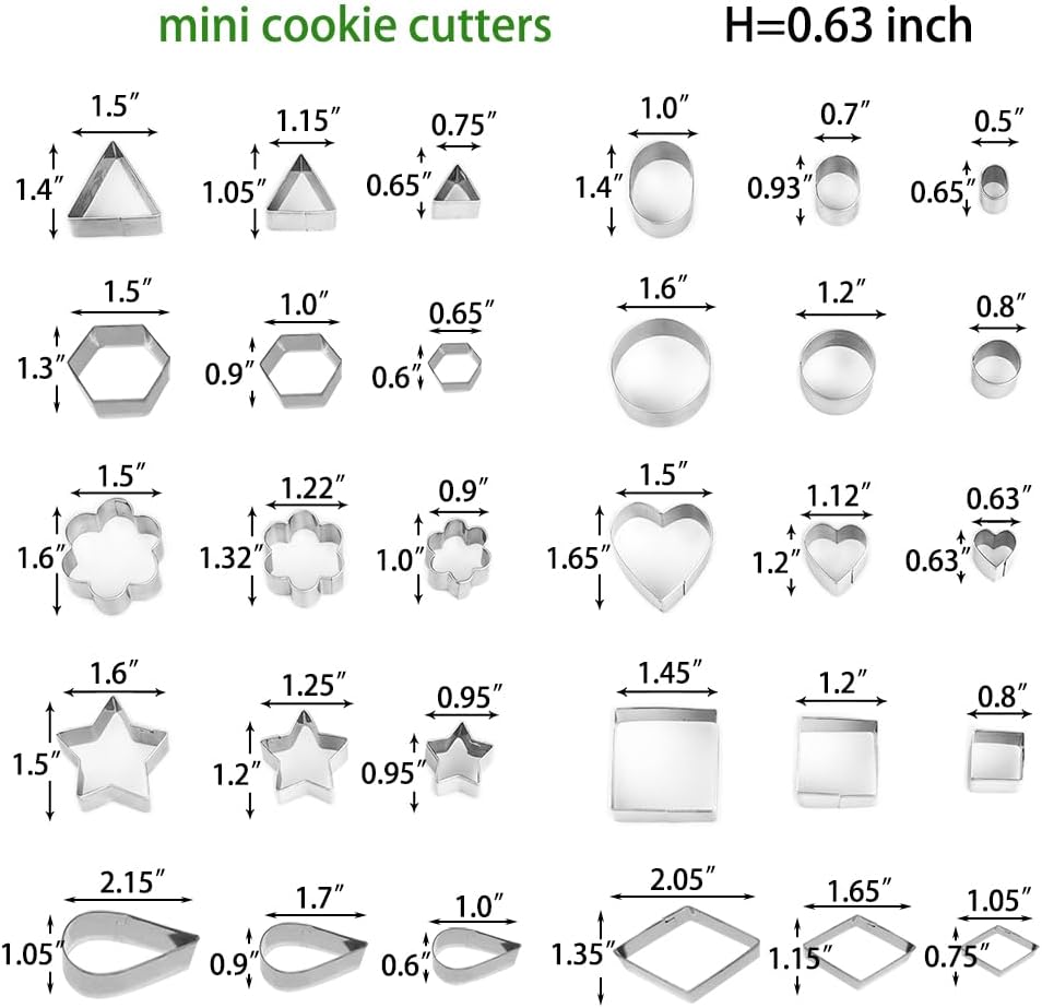 30Pcs Mini Cookie Cutters Set- Heart Star Flower Round Square Hexagon Oval Diamond - Small Stainless Steel Cookie Cutters - Polymer Clay Cutters Mini Fruit Cutter Small Biscuit Cutters